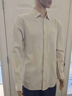 SONOMA BRAND MEN'S LIGHT TAN LONG SLEEVES FRONT BUTTON SHIRT SIZE MEDIUM TALL MT